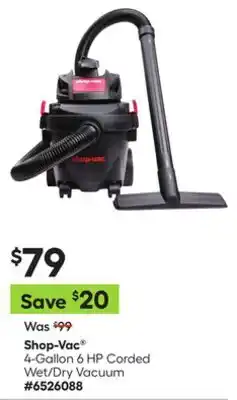Lowe's 4-Gallon 6 HP Corded Wet/Dry Vacuum offer