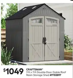 Lowe's CRAFTSMAN 7-ft x 7-ft Double-Door Gable Roof Resin Storage Shed offer