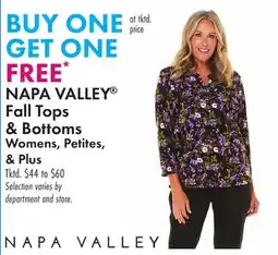 Boscov's NAPA VALLEY Fall Tops & Bottoms offer
