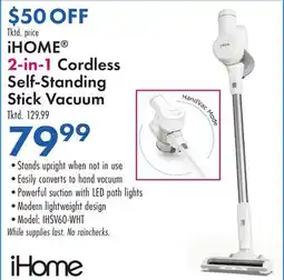 Boscov's iHOME 2-in-1 Cordless Self-Standing Stick Vacuum offer