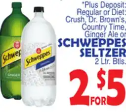 Bravo Supermarkets Plus Deposit: Regular or Diet Crush, Dr. Brown's, Country Time, Ginger Ale or SCHWEPPES SELTZER offer