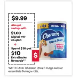 CVS Charmin Ultra 6 mega rolls or essentials 9 mega rolls offer