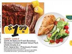 Winn Dixie 100% All Natural Fresh Boneless Skinless Chicken Breast Value Pack or Pork Spareribs offer