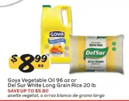 Winn Dixie Goya Vegetable Oil 96 oz or Del Sur White Long Grain Rice 20 lb offer