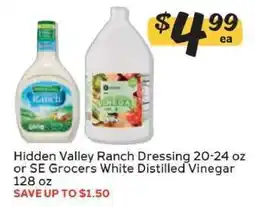 Winn Dixie Hidden Valley Ranch Dressing or SE Grocers White Distilled Vinegar offer