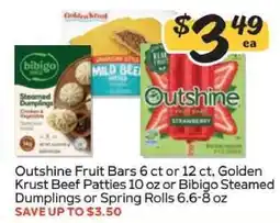 Winn Dixie Outshine Fruit Bars, Golden Krust Beef Patties, Bibigo Steamed Dumplings or Spring Rolls offer