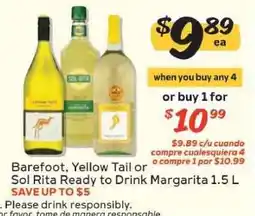 Winn Dixie Barefoot, Yellow Tail or Sol Rita Ready to Drink Margarita offer