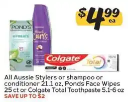 Winn Dixie All Aussie Stylers or shampoo or conditioner, Ponds Face Wipes, Colgate Total Toothpaste offer