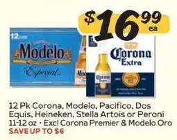 Winn Dixie 12 Pk Corona, Modelo, Pacifico, Dos Equis, Heineken, Stella Artois or Peroni offer