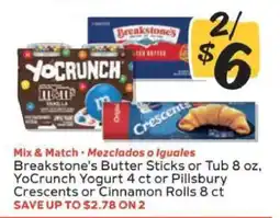 Winn Dixie Breakstone's Butter Sticks or Tub, YoCrunch Yogurt, Pillsbury Crescents or Cinnamon Rolls offer