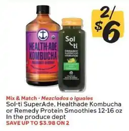 Winn Dixie Sol-ti SuperAde, Healthade Kombucha or Remedy Protein Smoothies offer
