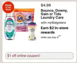 Walgreens Bounce, Downy, Gain or Tide Laundry Care offer