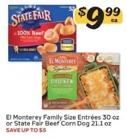 Winn Dixie El Monterey Family Size Entrées 30 oz or State Fair Beef Corn Dog 21.1 oz offer
