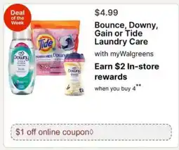 Walgreens Bounce, Downy, Gain or Tide Laundry Care offer