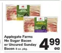 Safeway Applegate Farms No Sugar Bacon or Uncured Sunday Bacon offer