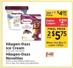 ShopRite Häagen-Dazs Ice Cream, Häagen-Dazs Novelties offer