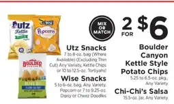 ShopRite Utz Snacks, Wise Snacks, Boulder Canyon Kettle Style Potato Chips, Chi-Chi’s Salsa offer