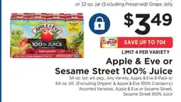 ShopRite Apple & Eve or Sesame Street 100% Juice offer