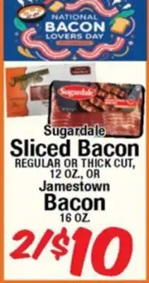 Western Beef Sugardale Sliced Bacon REGULAR OR THICK CUT, 12 OZ., OR Jamestown Bacon 16 OZ offer