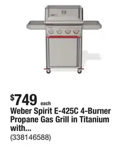 The Home Depot Weber Spirit E-425C 4-Burner Propane Gas Grill in Titanium with Sear Zone offer