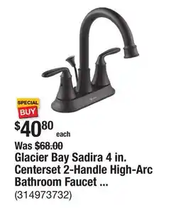 The Home Depot Glacier Bay Sadira 4 in. Centerset 2-Handle High-Arc Bathroom Faucet in Matte Black offer