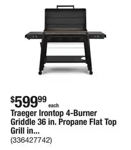 The Home Depot Traeger Irontop 4-Burner Griddle 36 in. Propane Flat Top Grill in Black offer