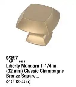 The Home Depot Liberty Mandara 1-1/4 in. (32 mm) Classic Champagne Bronze Square Cabinet Knob offer