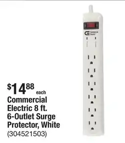 The Home Depot Commercial Electric 8 ft. 6-Outlet Surge Protector, White offer
