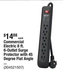 The Home Depot Commercial Electric 8 ft. 6-Outlet Surge Protector with 45 Degree Flat Angle Plug, Black offer