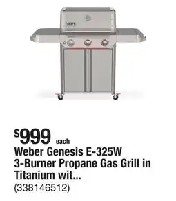 The Home Depot Weber Genesis E-325W 3-Burner Propane Gas Grill in Titanium with Sear Zone offer