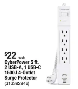 The Home Depot CyberPower 5 ft. 2 USB-A, 1 USB-C 1500J 4-Outlet Surge Protector offer