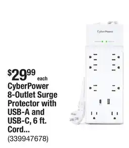 The Home Depot CyberPower 8-Outlet Surge Protector with USB-A and USB-C, 6 ft. Cord, 2400 Joules, White offer