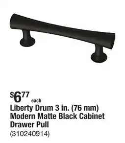 The Home Depot Liberty Drum 3 in. (76 mm) Modern Matte Black Cabinet Drawer Pull offer