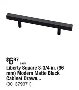 The Home Depot Liberty Square 3-3/4 in. (96 mm) Modern Matte Black Cabinet Drawer Bar Pull offer