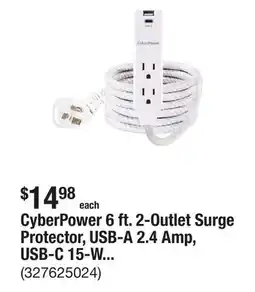 The Home Depot CyberPower 6 ft. 2-Outlet Surge Protector, USB-A 2.4 Amp, USB-C 15-Watt, 400 Joules Braid Cord offer