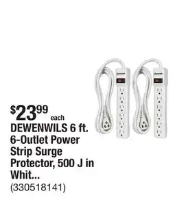 The Home Depot DEWENWILS 6 ft. 6-Outlet Power Strip Surge Protector, 500 J in White(2-Pack) offer