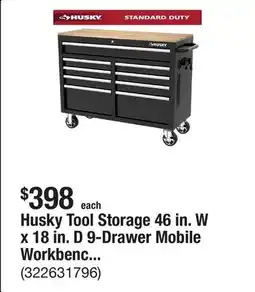 The Home Depot Husky Tool Storage 46 in. W x 18 in. D 9-Drawer Mobile Workbench Cabinet in Gloss Black offer