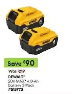 Lowe's DeWalt 20v max 4.0-ah battery 2-pack offer