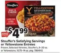 Giant Food Stouffer's Satisfying Servings or Yellowstone Entrées offer
