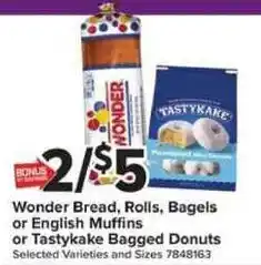 Giant Food Wonder Bread, Rolls, Bagels or English Muffins or Tastykake Bagged Donuts offer