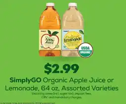 Grocery Outlet SimplyGO Organic Apple Juice or Lemonade offer