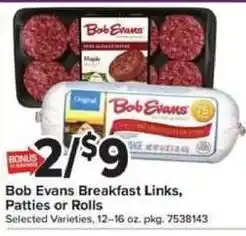 Giant Food Bob Evans Breakfast Links, Patties or Rolls offer
