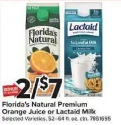 Giant Food Florida's Natural Premium Orange Juice or Lactaid Milk offer