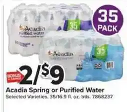 Giant Food Acadia Spring or Purified Water offer