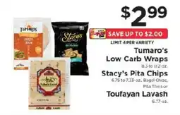 ShopRite Tumaro's Low Carb Wraps, Stacy's Pita Chips or Toufayan Lavash offer