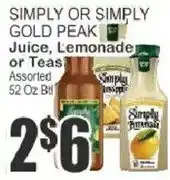 Key Food Simply or Simply Gold Peak Juice, Lemonade or Teas offer