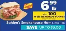 Weis Markets Sahlen's Smokehouse Ham offer