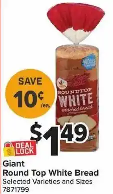 Giant Food Giant Round Top White Bread offer