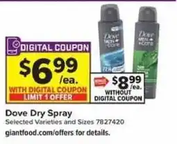 Giant Food Dove Dry Spray offer