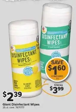 Giant Food Giant Disinfectant Wipes offer